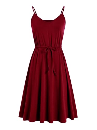 Image of BARASA Sundresses for Women Summer Sleeveless V Neck Spaghetti Strap A Line Wedding Guest Petite Dresses with Pockets D826