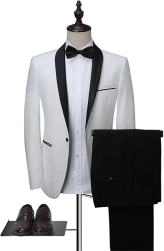 Men's Two Piece Slim Fit Suit Formal Business Casual 1 Button Tuxedo Shawl Collar Groomsmen Jacket Blazer Pants4