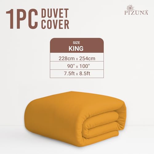 Image of Pizuna 100% Cotton Duvet Cover Double Bed, 400 Thread Count Long Staple Cotton Sateen Weave Quilt Cover 90X100 Inch, Comforter Cover King Size Double Bed with 4 Corner Ties, Honey Gold