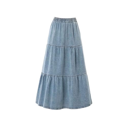 Women's casual denim long skirt with elastic waist A-line skirt, fashionable loose fitting long skirt2