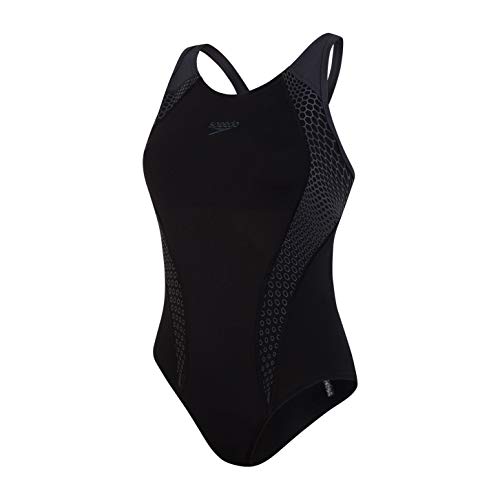 Preisvergleich Produktbild Speedo Damen Placement Laneback Badeanzug, Schwarz / Oxid Grey, 40 (DE 44)