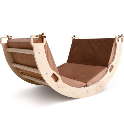 Image of Sherilyn Kids Climber Arch Rocker with Cushion, Climbing Toys for Toddler, Montessori Wooden Arch Climber Indoor Playground for Kids, Children Arch Climbing Ladder with Cushion