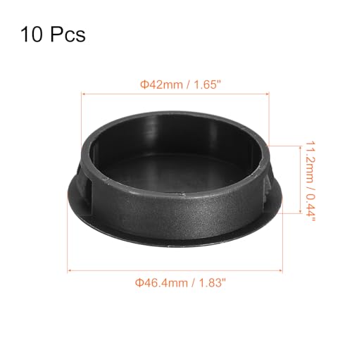 Image of uxcell 42mm /1.61 inch Plastic Hole Plugs, 10Pcs Flush Type Panel Round Snap in Fastener Knockout Locking Plugs for Furniture Insert End Caps Panels, Black