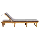 TUERYAFEK Folding Sun Lounger with Cushion, Solid Acacia Wood Outdoor Sun Lounger, Adjustable Backrest with 4 Positions, Foldable for Garden Balcony Beach, Dark Grey