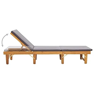 KMUNGDWG Folding Sun Lounger with Cushion, Solid Acacia Wood Adjustable Sunbed for Pool Patio Balcony Camping