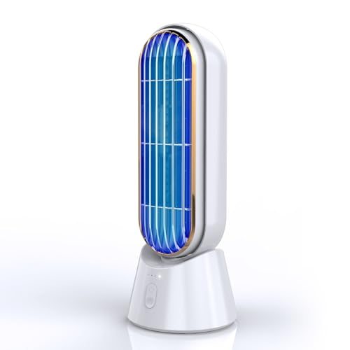 タワーファン 卓上 扇風機 小型 羽なし バッテリー充電式 卓上扇風機 小型4000mAh大容量 左右自動首振り スリム扇風機 3段階風量調節 パワフル送風 ミニ扇風機 デスクファン 省スペース 静音 (ホワイト)