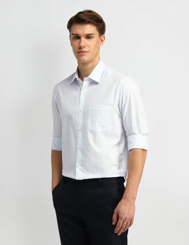 Image of Arrow Men's Blue Printed Spread Collar Long Sleeve Formal Cotton Slim Fit Shirt