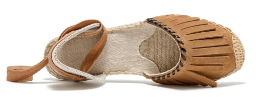 Image of Women's Espadrille FLat Sandals Closed Toe Ankle Wrap,Classic Lace Up Summer Dressy Flat Shoes