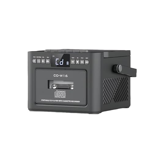 vreplrse Reproductor de CD portátil con Modo de Tarjeta TF y Bluetooth, Altavoz Dual, Sonido HiFi, Control Remoto, FM/AUXS, Reproductor de CD ABS con, Negro, Tiene función de Cinta