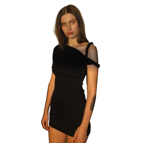 Women's Sexy Asymmetrical Twist One Shoulder Mini Dress Single Short Sleeve Knot Ruched Bodycon Y2K Party Dresses2