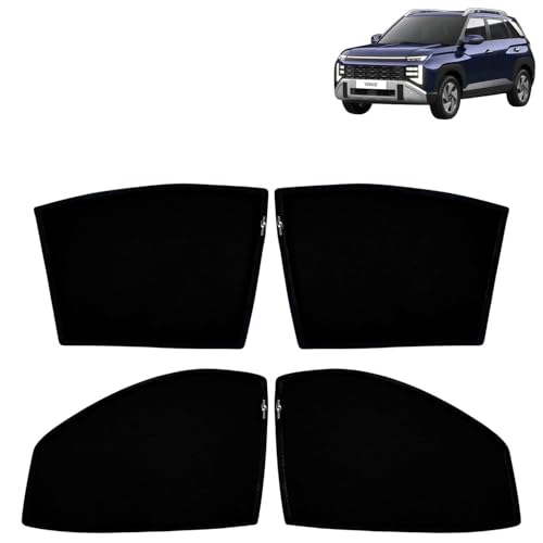 Image of KINGSWAY Car Sun Shade Curtains Only Compatible with Hyundai Venue (2025 Onwards) | Z-Black Fix-Type (Non-Magnetic) | UV & Heat Protection | Pack of 4 Pcs