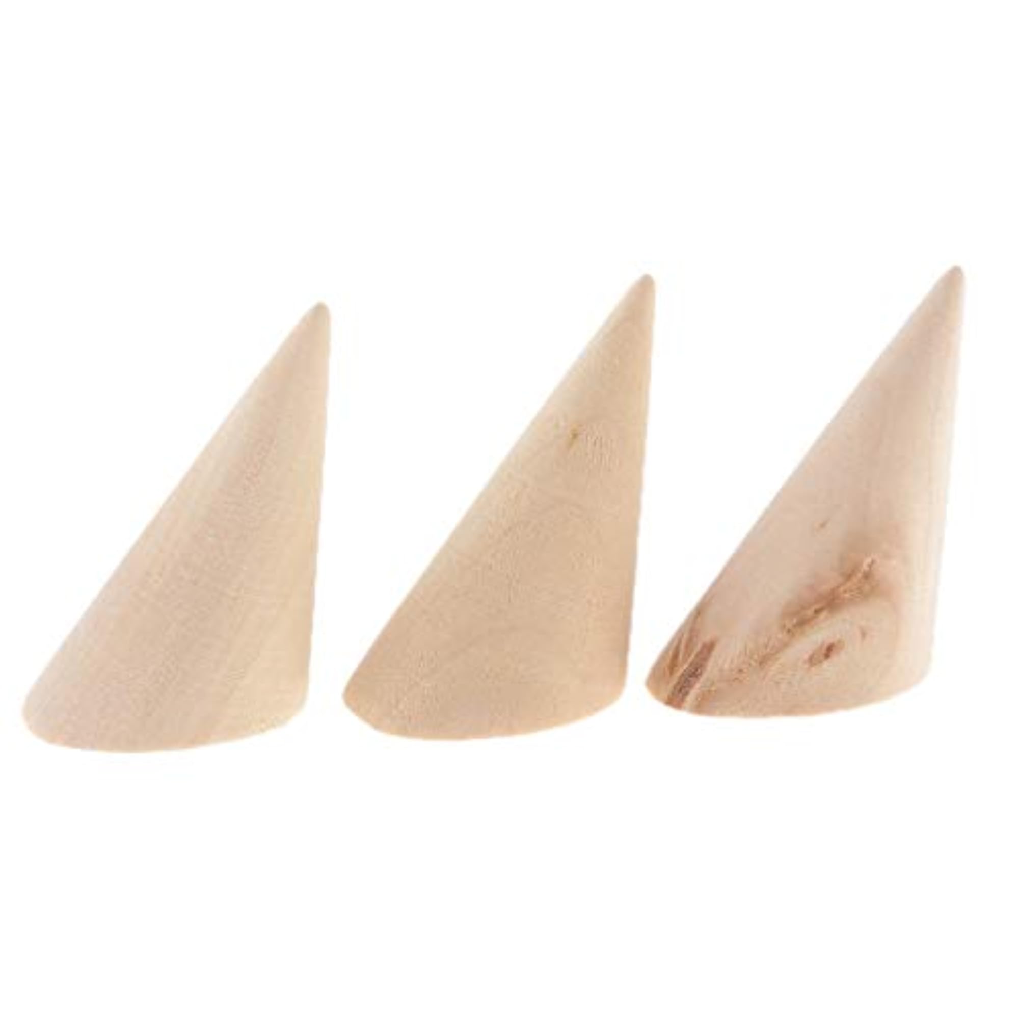 3pcs Handmade Small Unpainted Natural Wood Cone Ring Display Stand