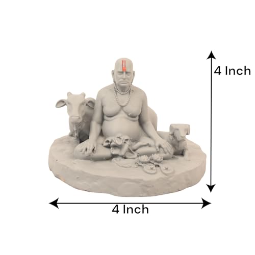 Image of KariGhar 4 Inch Swami Samarth Maharaj Resin Idol with Cow & Dog - Akkalkot Swami Samarth Mini Statue for Home Temple, Pooja Room, Office Desk & Spiritual Gifting