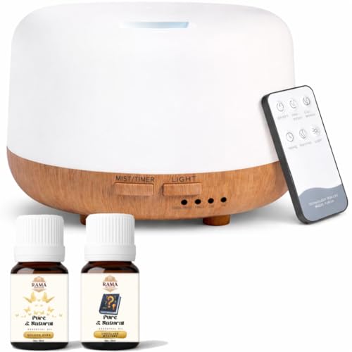 Image of Portable 3-in-1, Aroma Diffuser for Home & Office- 500ml Water Capacity with 2 Essential Oil (10 ml Each) | Mist Vaporizer with Timer, Remote & Auto-Off Safety | Brown Finish