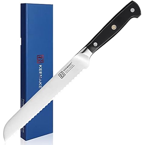 KEEMAKE Brotmesser mit Wellenschliff,20cm scharfes Brotschneidemesser aus hohe Kohlenstoff Edelstahl Cover