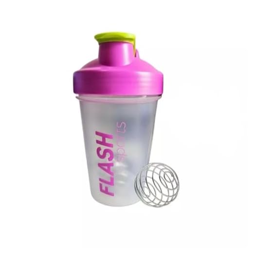 Coqueteleira Shakeira Shaker Academia Com Mola Misturador Premium 400 Ml Garrafa Copo FBK (ROSA COM AMARELO)