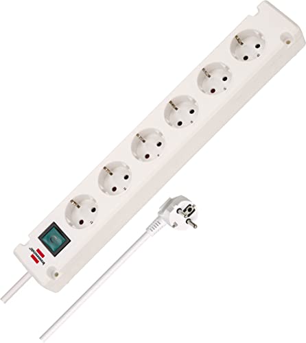 Brennenstuhl Bremounta Steckdosenleiste 6-Fach mit Schalter (Mehrfachsteckdose mit 90 Grad Steckdosen, Steckerleiste mit Befestigungsm&ouml;glichkeit und 3m Kabel) wei&szlig;