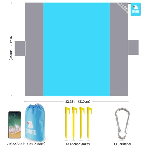 COVACURE Picknickdecke Stranddecke Strandmatte Campingdecke, 210 x 200 cm Wasserdicht, Sanddicht, 0.38kg Ultraleicht & Kompakt für Strand, Camping, Wandern, Picknick (Blau)