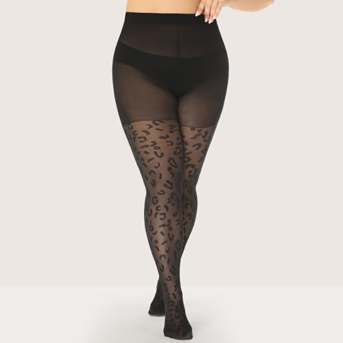 Yilanmy Plus Size Patterned Tights 40D Sheer Pantyhose High Waist Black Polka Dot Halloween Tights for Women4