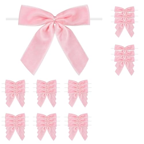 24 Pcs Pink Small Velvet Twist Tie Bows Velvet Ribbon Bows with Clip for Gifts Bag Gift Wrapping Crafts DIY Treat Bags Home Decor 1 W 3.5 x 3.5 inch