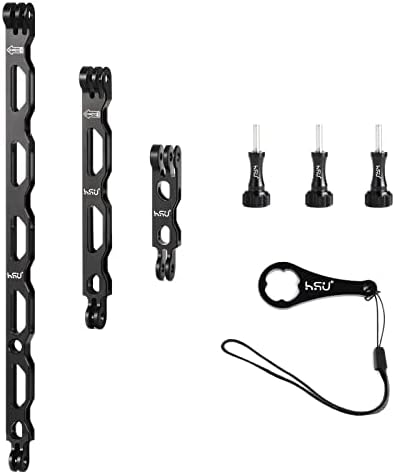 HSU Aluminum Alloy Extension Arm Kit Metal Pole Helmet Mount for Go Pro Hero 11/10/9/8/7/6/5, and other Action Cameras(Black)