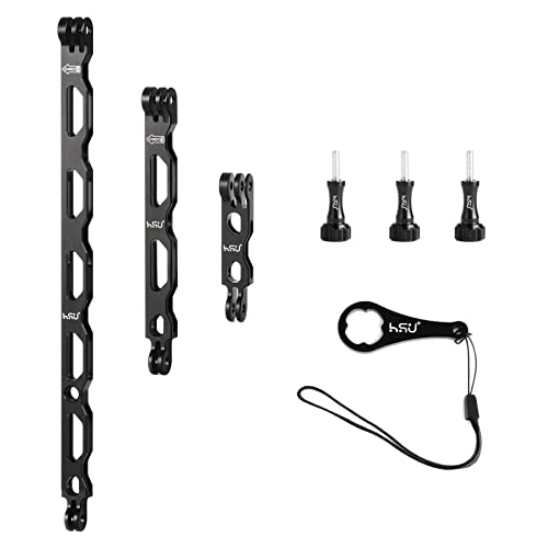 (7 Pcs) HSU All Aluminum Alloy Extension Arm Kit Metal Pole Mount Helmet Stick Extension Arm Mount for GoPro Hero 13/12/11/10/9/8/7/6/5 Black DJI Osmo Action and More (11.8/6.5/3.3) (Black)