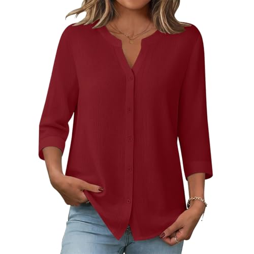 Onsoyours Camicia da Donna in Cotone Lino con 3/4 Manica