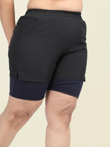 Image of CHKOKKO Sports Shorts for Women Running Gym Workout - Dry Fit Quick Dry Double Layer Inner Compression with Pockets | Breathable Lightweight Athletic Wear Above Knee BLACKNAVY XL