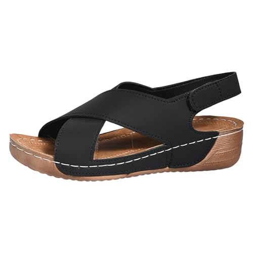 Pantoletten Damen Aushöhlen Geschlossene Keilabsatz Sandalen Slingback Atmungsaktiv Elegante Strandsandalen Orthopädische Klettverschluss mit Weiche Fussbett Outdoor