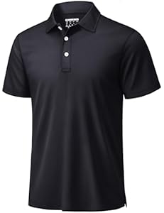 TACVASEN Poloshirts Herren Kurzarm Sommer Schnell Trocknend T-Shirts Performance Sportshirt Outdoor Knopfleiste Herrenhemd (L, Schwarz)