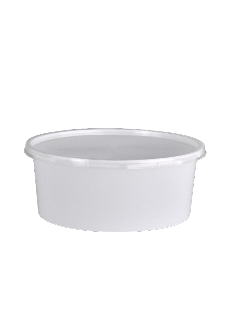 PackwellMicrowave Round Shaped Container with Lid 250-Pieces, 750 ml Capacity, White