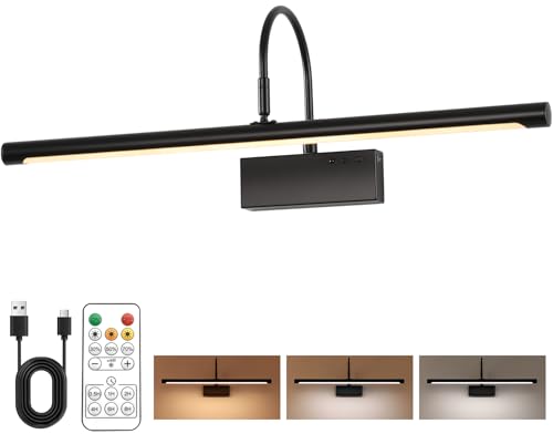 Image of Battery Operated Picture Light with Remote, 24 inch Wireless Rechargeable Art Light with Timer, Dimmable 3CCT Gallery Lighting for Paintings, Portraits, and Canvas (Black)