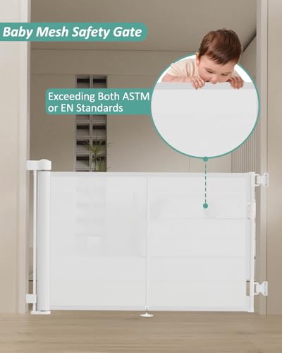 Miumoon 59 inch Retractable Baby Gates 42 inch Tall, Retractable Gate with Reinforced Strip Design to Prevent Crawling Through, 5 FT Retractable Dog Gate for Stairs, Doorways, Hallways, Indoor/Outdoor