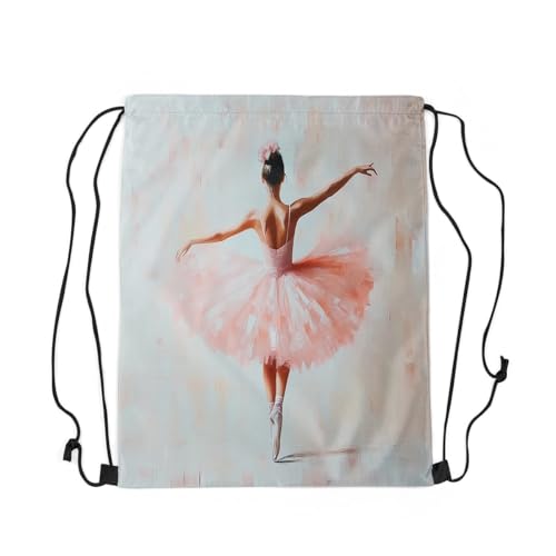 Image of jejeloiu Vintage Ballet Drawstring Backpack 13x15.7inch Ballerina Waterproof Gym Drawstring Bags Pink Ballet Dancer Sports String Backpack Beach Swim Travel Bag Sackpack