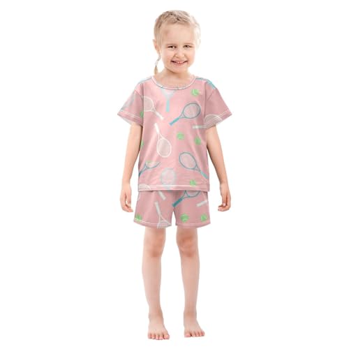 Pajama Short Sets Tennis Rackets and Balls Soft Cotton Summer Sleepwear 2 Piece PJS Size 5-14T4