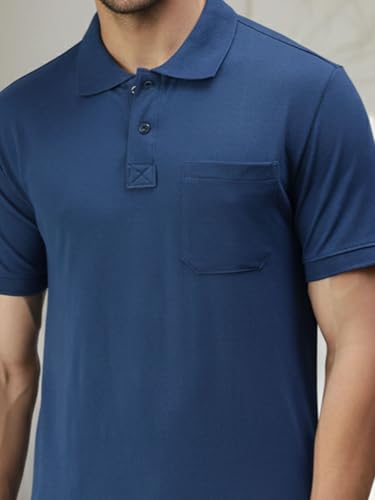 Image of Lux Cozi Men's Polo T-Shirt Regular Fit Half Sleeves with Pocket | Cotton Blend Polo Neck Collar T-Shirt for Men | Casual, Office Comfortable Breathable T-Shirt | Stylish Plain Tee