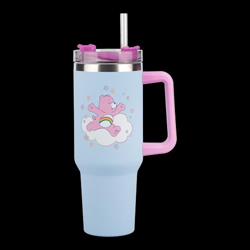Image of Paladone Care Bears 1.2L Blue Insulated Cup and Straw, Officially Licensed Quencher Bottle with Handle for Water, Iced Tea, Coffee, Cute Pop Culture Collectible for Fans