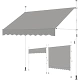 Yaheetech Toldo Manual Retráctil Exterior Toldo Enrollable Exterior Altura Ajustable con Manivela Sin Taladro Resistente a UV Repelente al Agua para Balcón Terraza Patio Jardín 250cm, Gris Claro