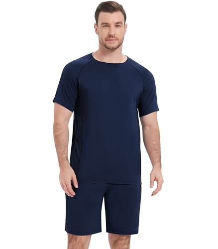 Image of NACHILA Men's Pajama Set, Cooling Bamboo Viscose Short Sleeve Top & Shorts