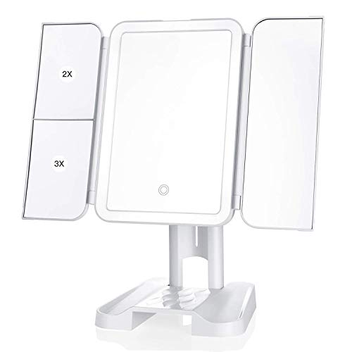 Nipoo Makeup Vanity Mirror with Lights - 3 Color Lighting Modes, 68 LEDs Touch Control Design Make Up Mirror - Portable Lighted Makeup Mirror with 2X/3X Magnification