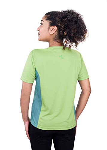 Image of Uhane Women's Gym Dri-Fit Work-Out Round Neck Loose Fit T-Shirt (Lime Green /Ocean Blue) Short Sleeves Multi-cololured Top for Sports and Fitness
