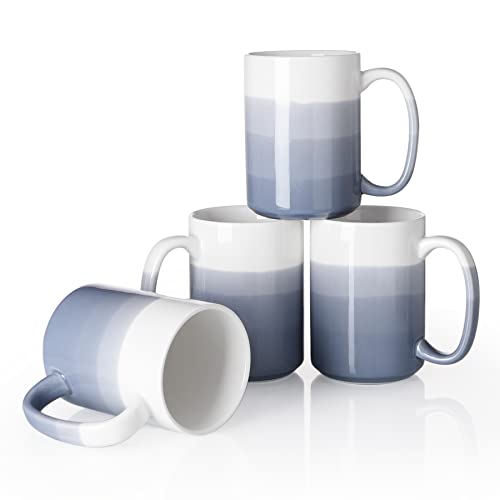 Porzellan-Kaffeebecher-Set, 425 ml, mit großem Henkel für heiße oder kalte Getränke wie Kakao, Milch, Tee oder Wasser - glatte Keramik mit klassischem Design - Farbverlauf, blaugrau Cover