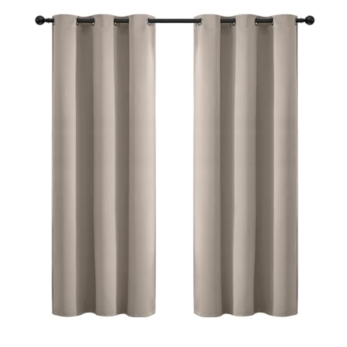 Yakamok Blackout Curtains Room Darkening Thermal Insulated Window Panels,Solid Grommet Top Drapes for Bedroom/Living Room(42Wx72L, Natural, 2 Panels)