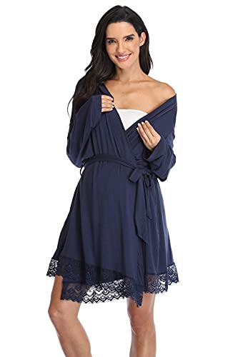 Maternity Robes for Women - Hospital Labor Delivery Robes - Pregnancy Nursing Sleepwear, Navy, Medium