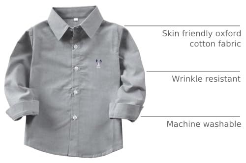 Image of OCHENTA Boys' Long Sleeve Button Down Cute Rabbit Casual Dress Easter Shirt | Oxford Cotton, Embroidered Bunny, Shirts for Boys School & Easter, Church, Wedding, Family Photos, Holiday Outfit