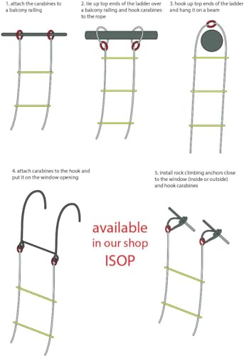 Balkon Fluchtleiter 3-stöckig | 10m Höhe Notfall-Seilleiter mit Ganzkörpergurt und Sicherheitskordel | Hängeleiter
