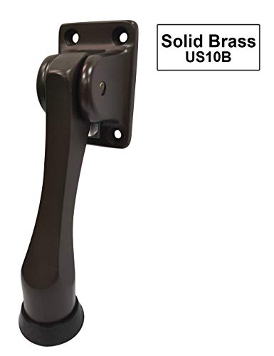 Qcaa Solid Brass Drop Down Door Stop, 4", Oil Rubbed Bronze Us10B, 1 Pack #TOP1