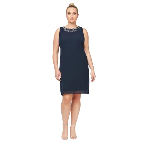 Image of S.L. Fashions Women's Plus Size Chiffon Tier Jacket Dress with Beading Detail