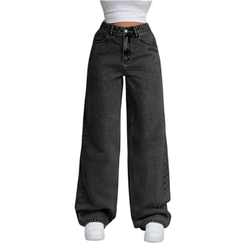 Generisch Jeanshose Damen Wide Leg Hose Baggy Jeans Straight Jeanshosen...