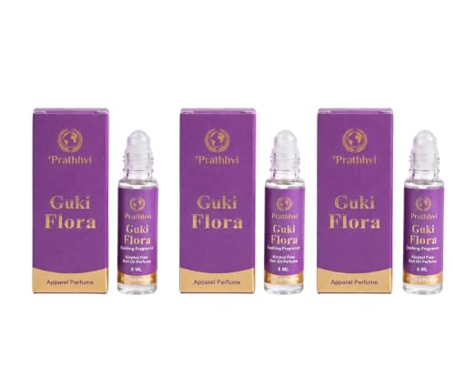 Image of Guki Flora Attar Roll-On Perfume Oil 8 ml x 3 | Alcohol Free | Long Lasting Rich Fragrance | Men & Women | Pocket Size Travel Friendly Roll On | Daily Wear Fragrance - Pack of 3